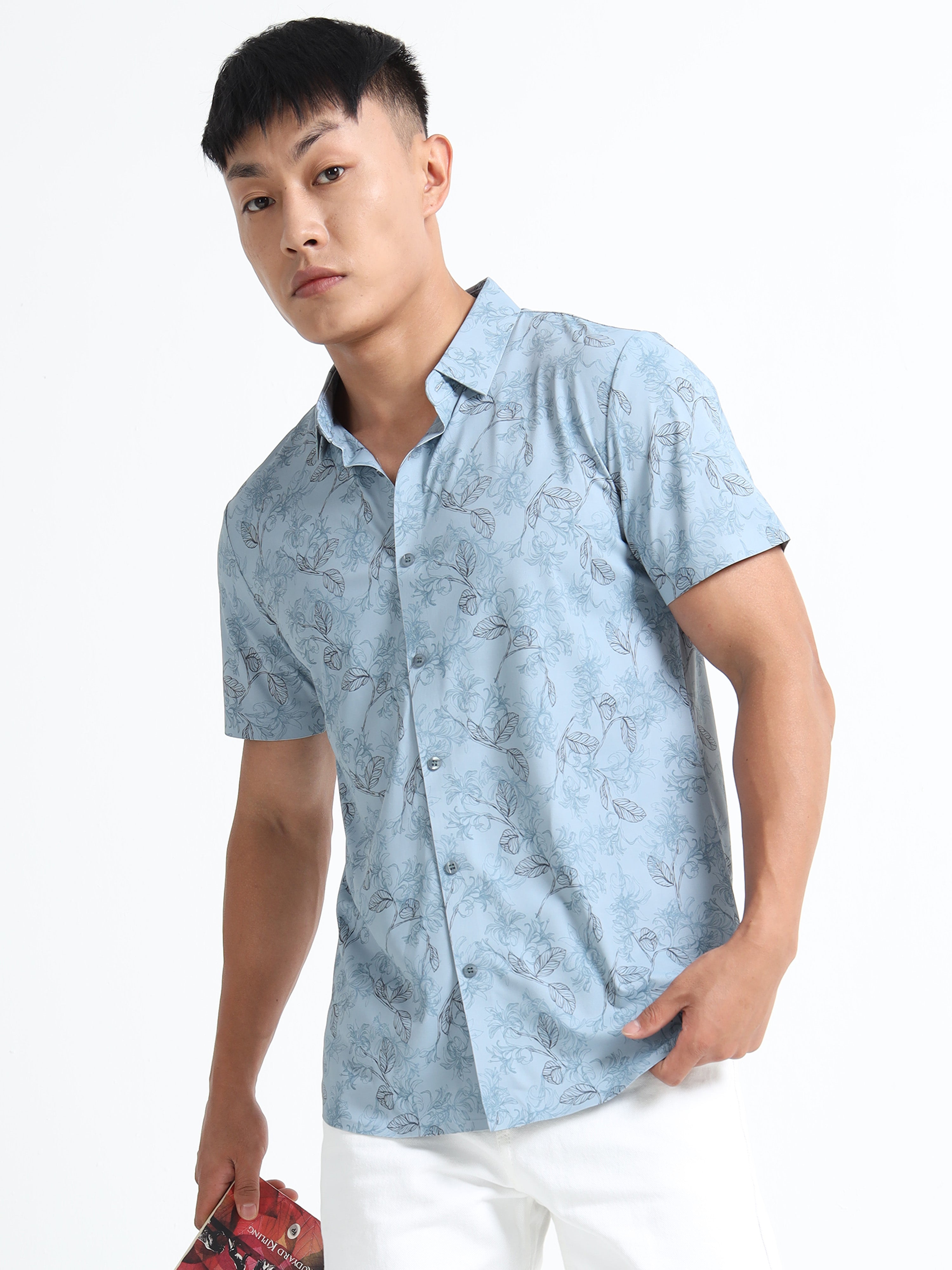 Floral Leaf Print Short Sleeve Shirt