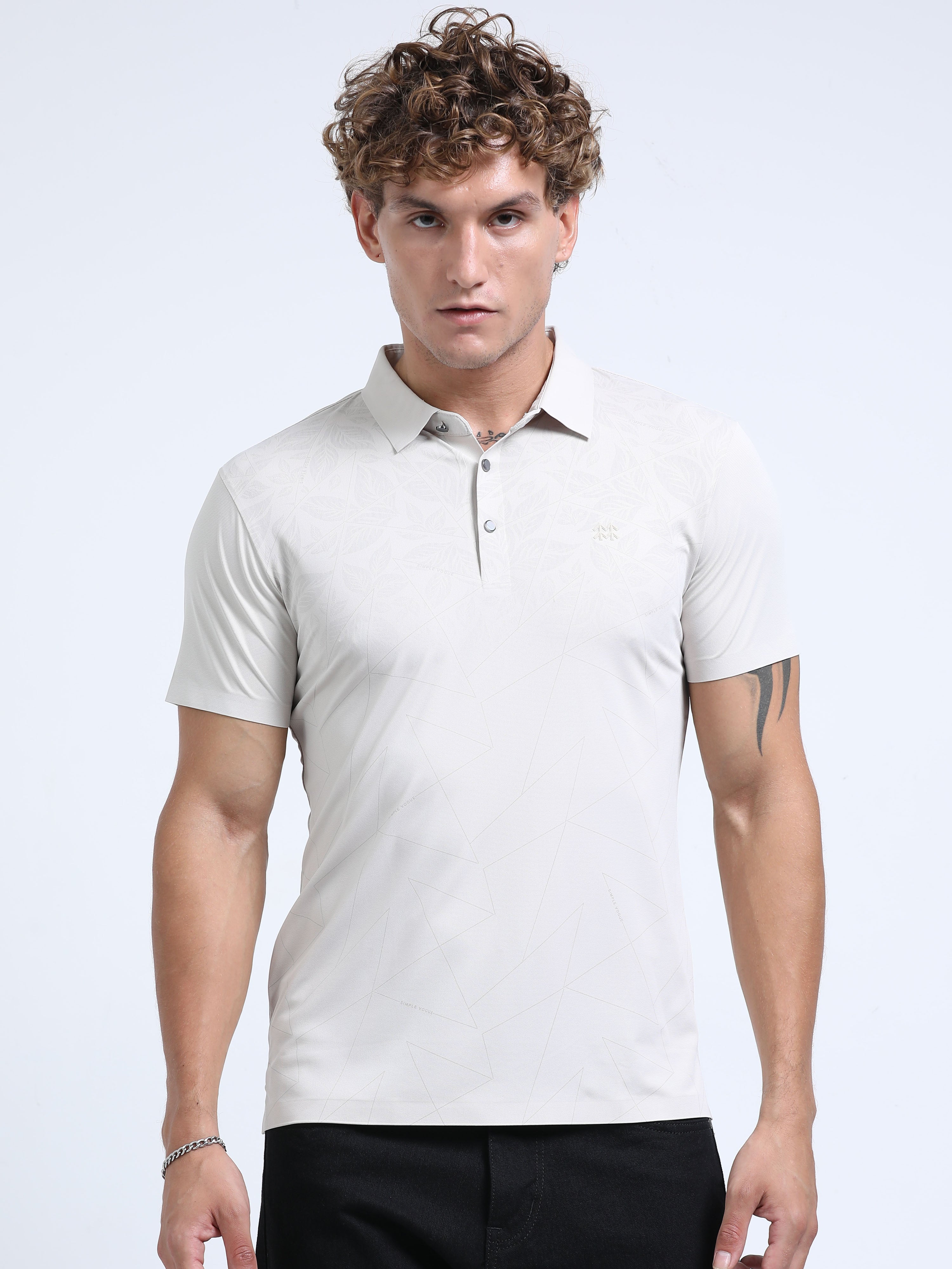 Geometric flower Print Polo T-Shirt – Modern Minimalist Comfort