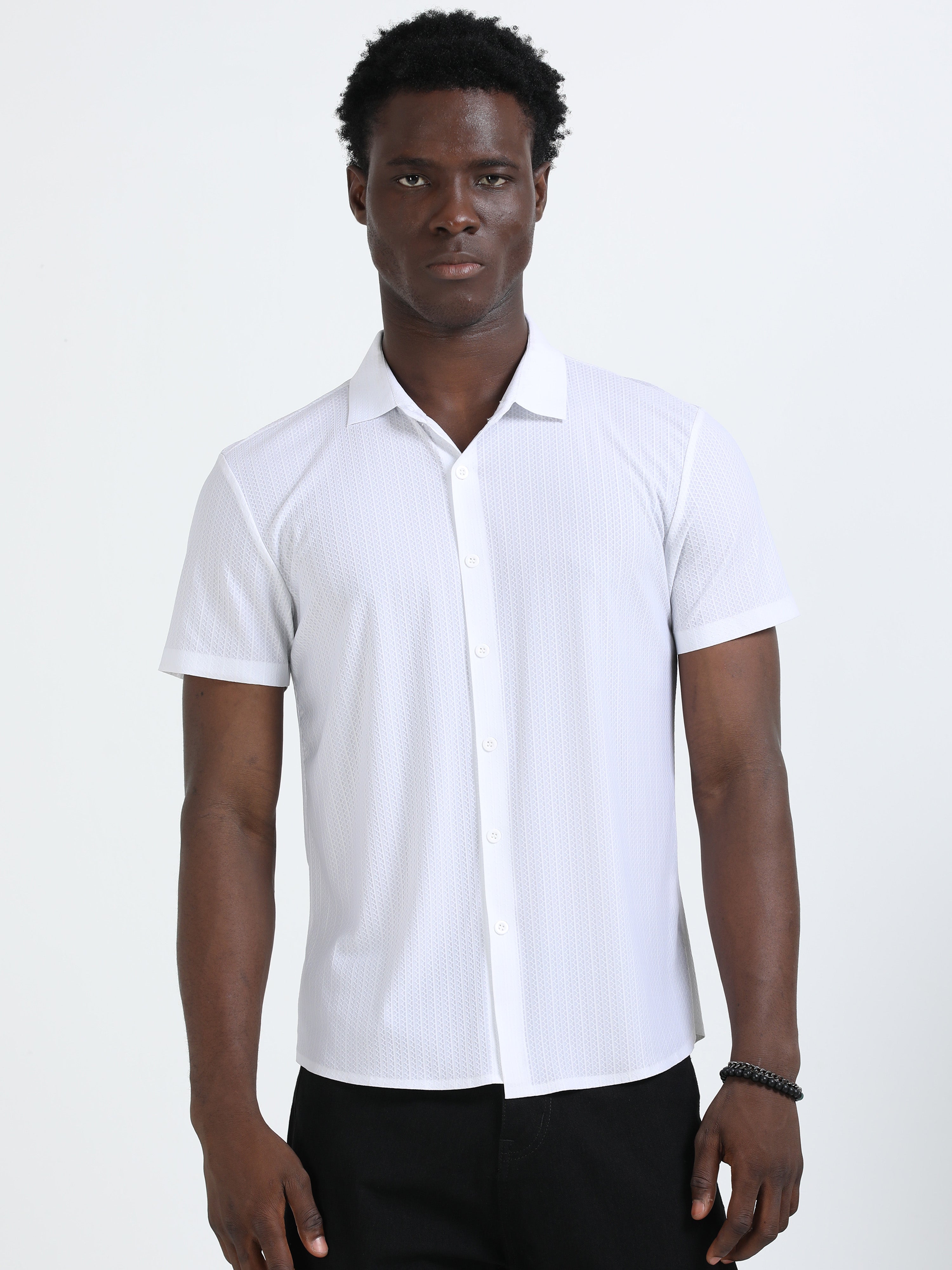 Textured Short Sleeve Shirt for Men – Classic Button-Up Style